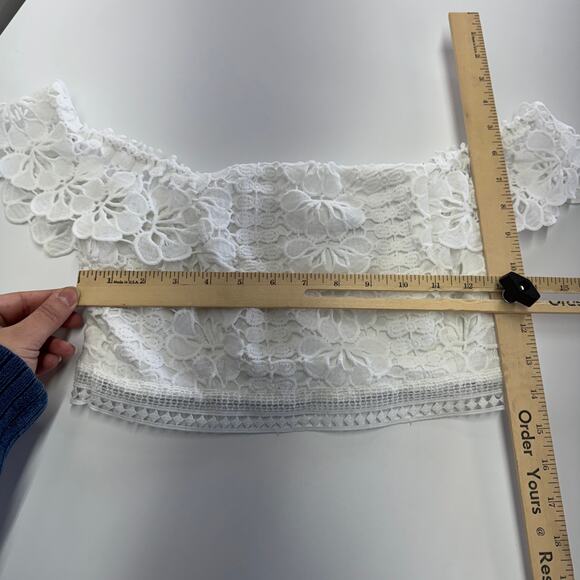 Lulus Top Womens Small White Love Abound Lace Cropped Off The Shoulder - Picture 7 of 10